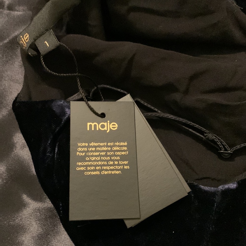 NWT Maje Ryck Velvet and Satin Navy Slip Dress - Picture 10 of 15